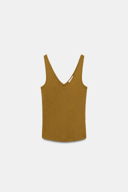 ZARA ХЛОПКОВЫЙ ТОП НА БРЕТЕЛЯХ, ЦВЕТ ОЛИВКОВОГО МАСЛА
