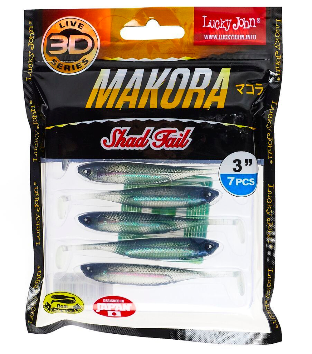 Виброхвост LJ 3D Series Makora Shad Tail 3.0in (7,6 см), цвет 001, 7 шт.