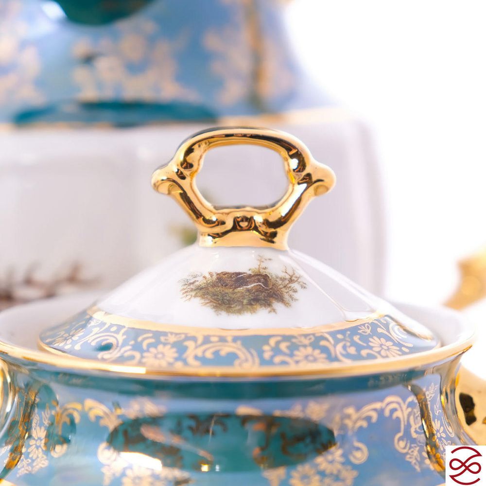 Кофейный сервиз Repast Охота зеленая Мария-тереза 15 предметов на 6 персон