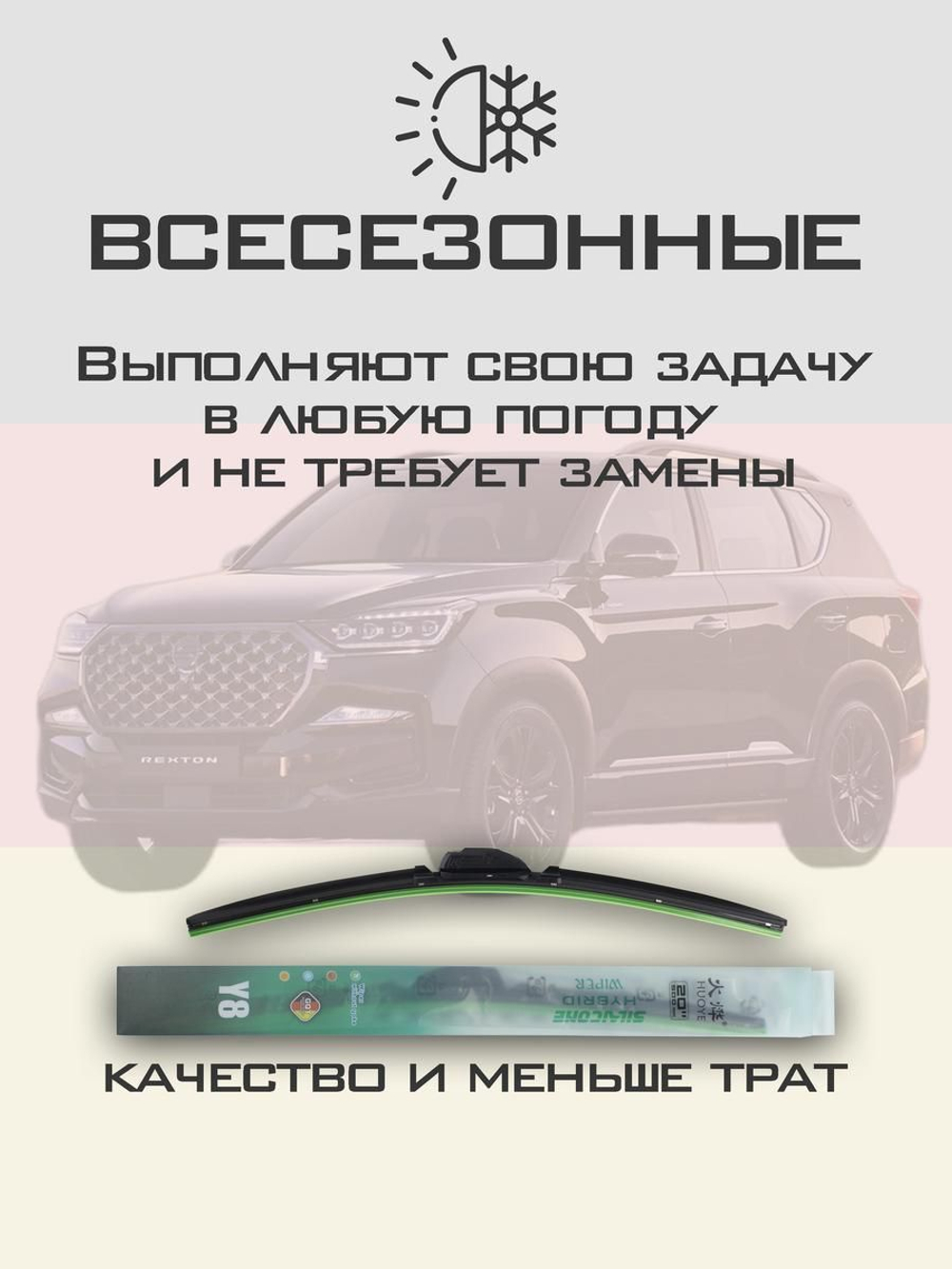 Щетки стеклоочистителя HUOYE Y8 650/500 мм на KGM Rexton | Push button