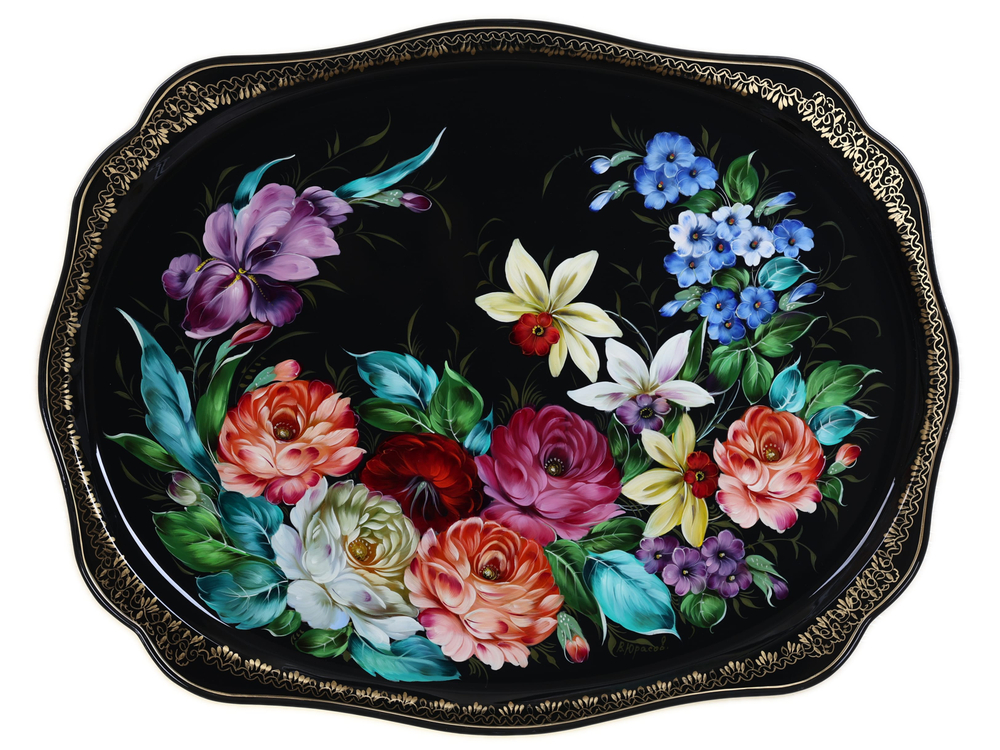 Жостовский поднос декоративный, размер 60х47 см (A31), металлический