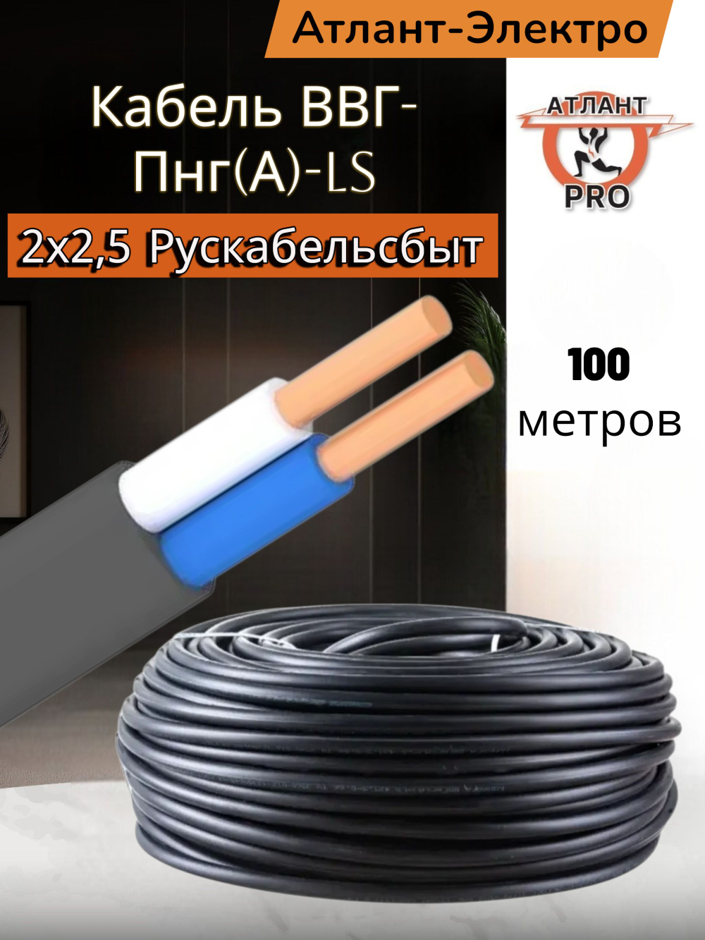 Кабель ВВГ-Пнг(А)-LS 2х2,5 Рускабельсбыт 100м