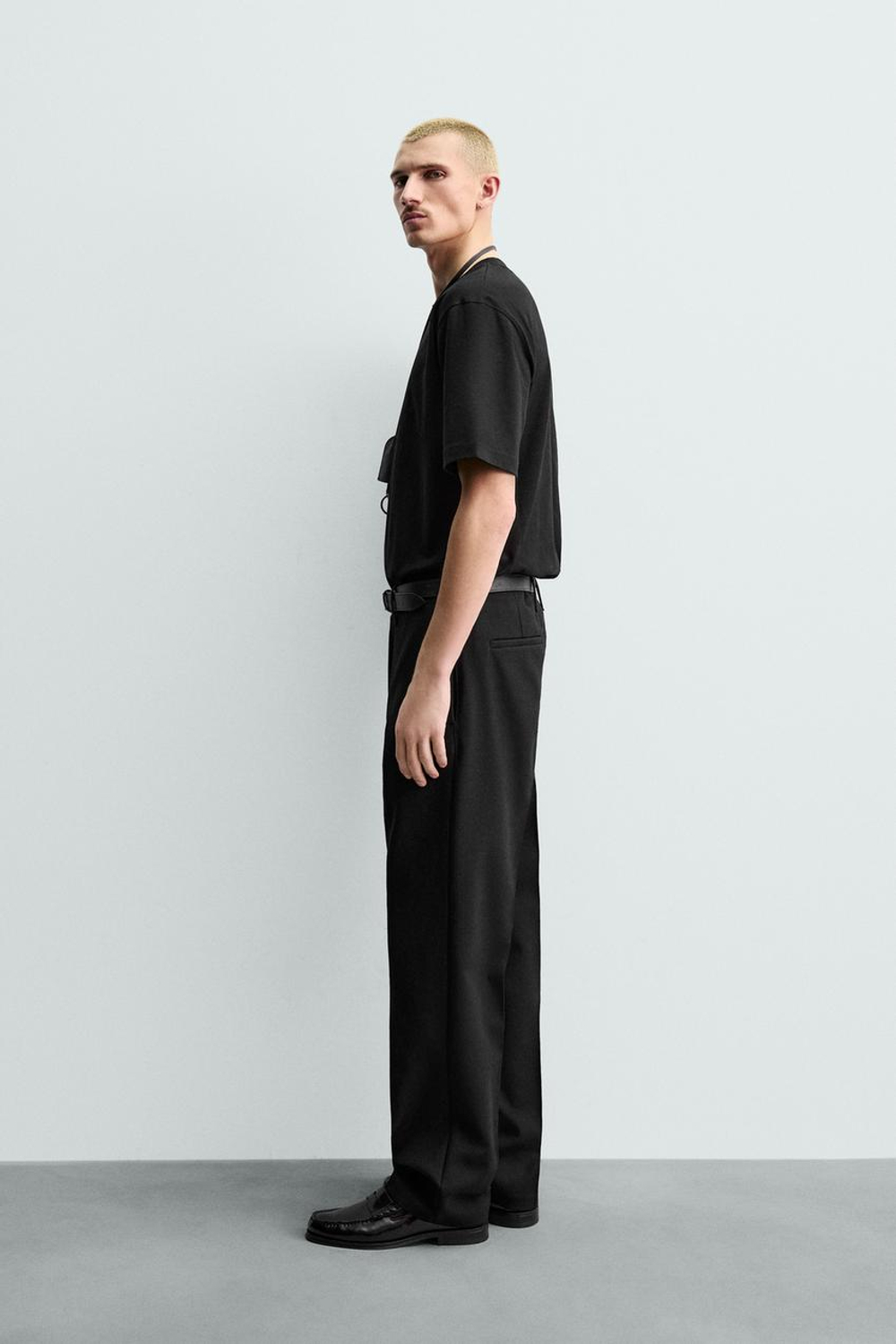 ZARA ХЛОПКОВАЯ ФУТБОЛКА С КОРОТКИМИ РУКАВАМИ, ЧЕРНЫЙ