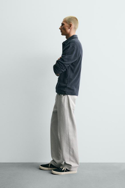 ZARA БРЮКИ STRAIGHT FIT ЖАККАРД, СЕРЫЙ