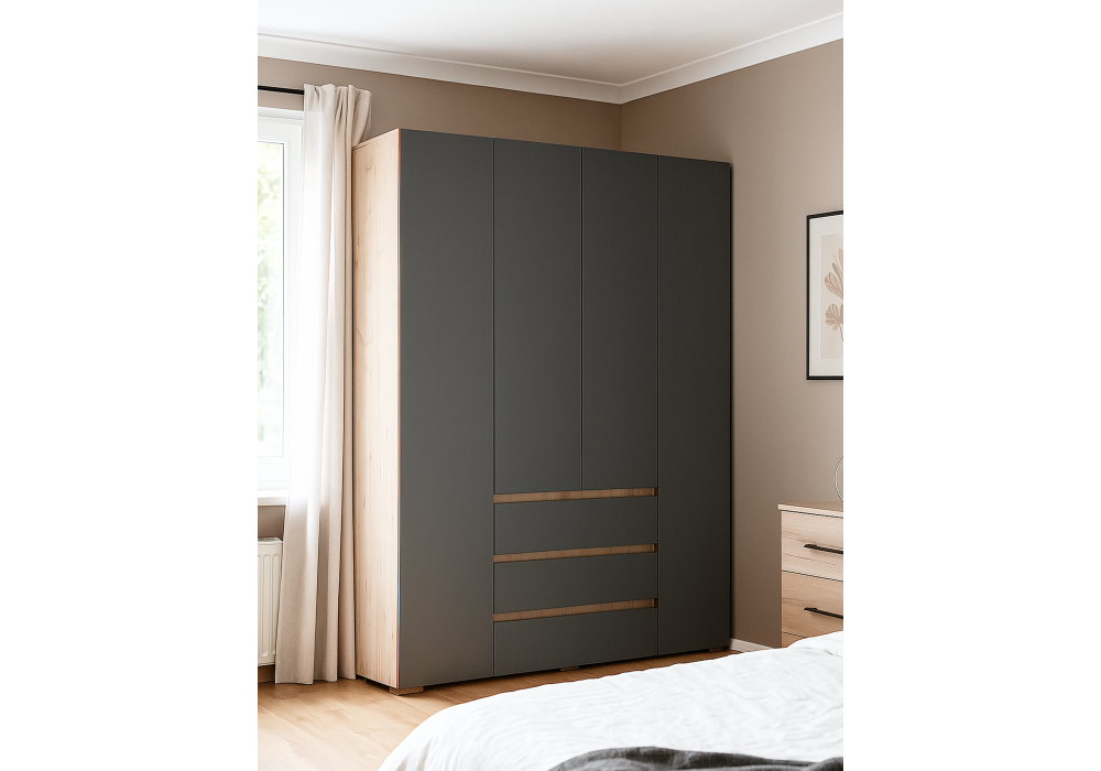 Шкаф Woodville Элла ШК 05 серый графит 0162, дуб крафт золото