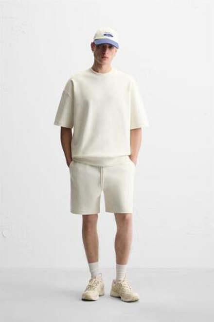 ZARA ШОРТЫ INTERLOCK ИЗ РЕЛЬЕФНОЙ ТКАНИ, ЖЕЛТОВАТО-БЕЛЫЙ