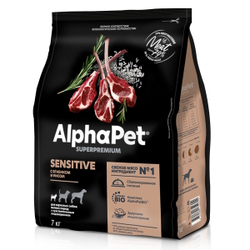 Сухой корм AlphaPet Superpremium для взрослых собак мелких пород с чувствительным пищеварением с ягненком и рисом