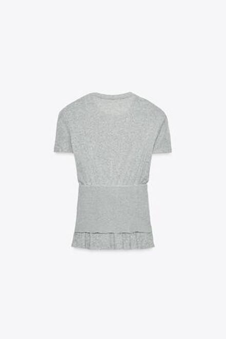 ZARA ФУТБОЛКА С ДВОЙНЫМ ТРИКОТАЖНЫМ КОРСЕТОМ, СЕРЫЙ МЕЛАНЖ