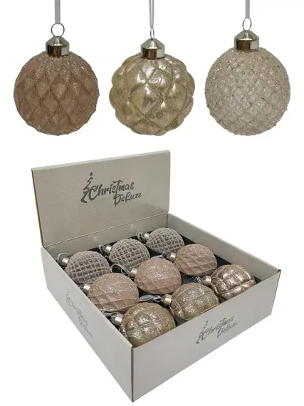 Набор винтажных стеклянных шаров Дворцовые тайны 80 мм., шампань, 9 шт., Christmas DeLuxe (13040)