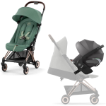 Коляска Cybex Coya Rosegold Frame Cloud T i-Size Mirage Grey Plus Leaf Green с дождевиком и бампером