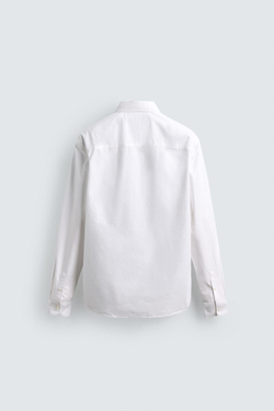 ZARA РУБАШКА ИЗ ХЛОПКА И ЛИОЦЕЛЛА С КАРМАНАМИ, БЕЛЫЙ