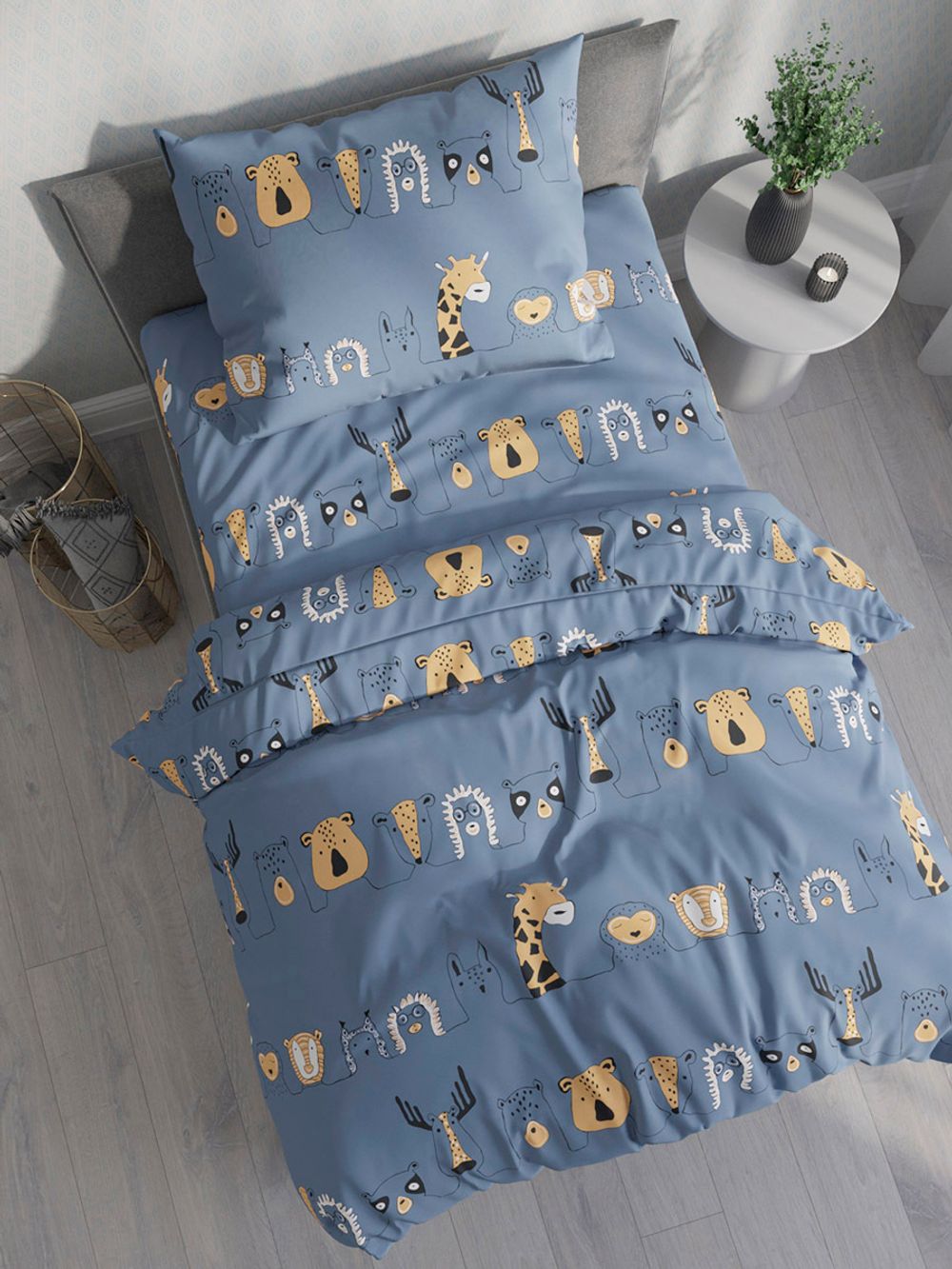 Постельное белье Сказка "Оттава" 1,5-сп Наволочка 50х70 см 1 шт Простынь на резинке 90х200 см Пододеяльник 145х215 см, перкаль