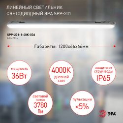 Линейный светодиодный светильник ЭРА SPP-201-1-40K-036 36Вт 4000К 3780Лм IP65 1200 прозрачный