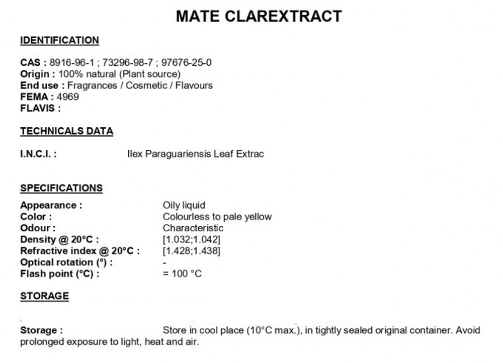 MATE CLEAR EXTRACT / МАТЭ ЧИСТЫЙ ЭКСТРАКТ CAS 8916-96-1 ; 73296-98-7 ; 97676-25-0