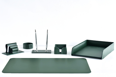 Аксессуары для рабочего стола 6 предметов из кожи цвет зеленый