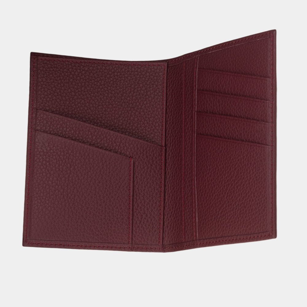 Кожаная обложка для паспорта и автодокументов, теленок бордового цвета