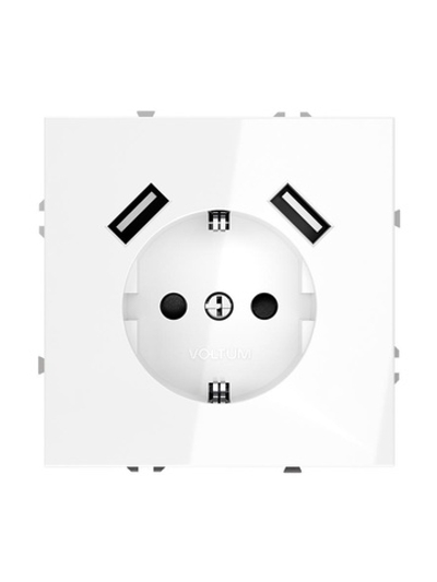 Розетка 1-м СП S70 16А с USB A+A с заземл. защ. шторки механизм бел. глянцевый Voltum VLS040401