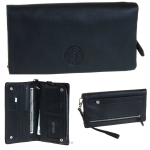 Солидный мужской чёрный клатч портмоне из натуральной кожи с ремешком на запястье GALIB 7M053H