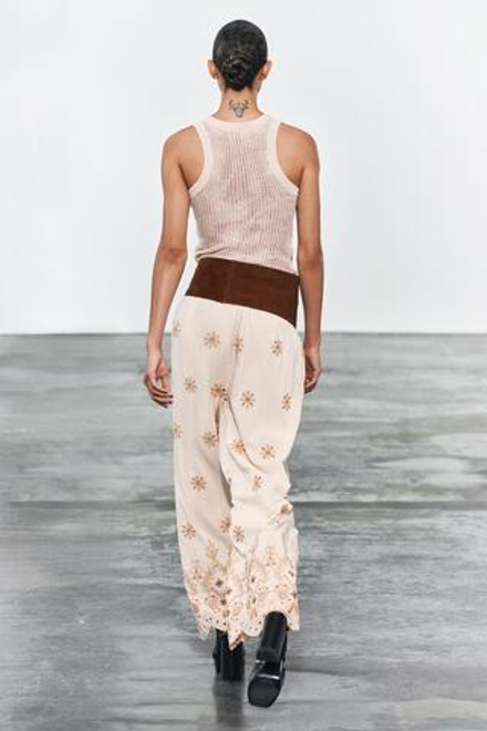 ZARA БРЮКИ С ВЫШИВКОЙ – ZW COLLECTION, ЭКРЮ