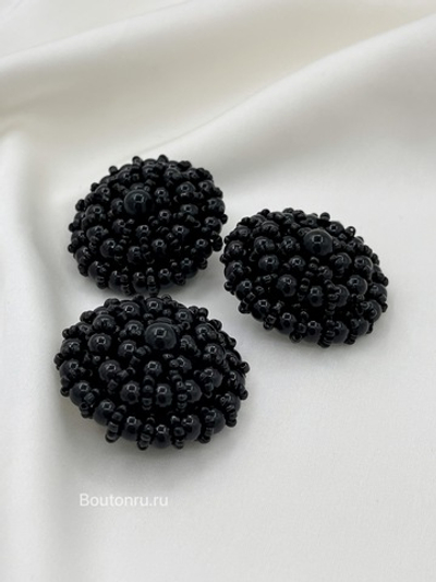 Пуговицы черные с жемчугом и бисером
