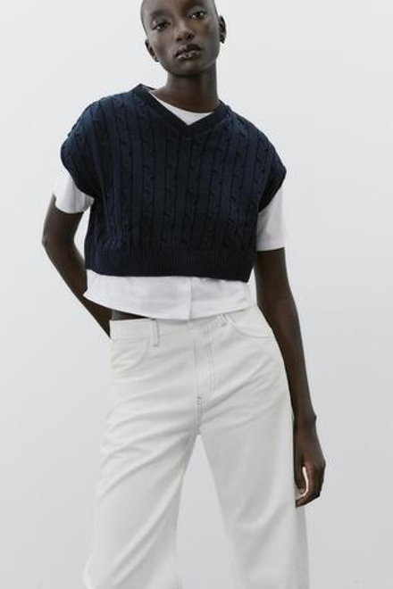 ZARA КОМБИНИРОВАННАЯ ФУТБОЛКА, МОРСКОЙ СИНИЙ