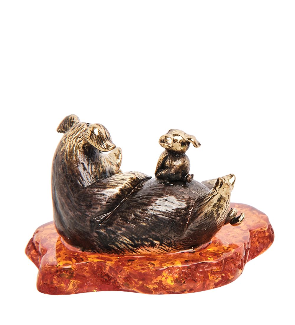 Народные промыслы AM-2964 Фигурка «Поросята с мамой» (латунь, янтарь)