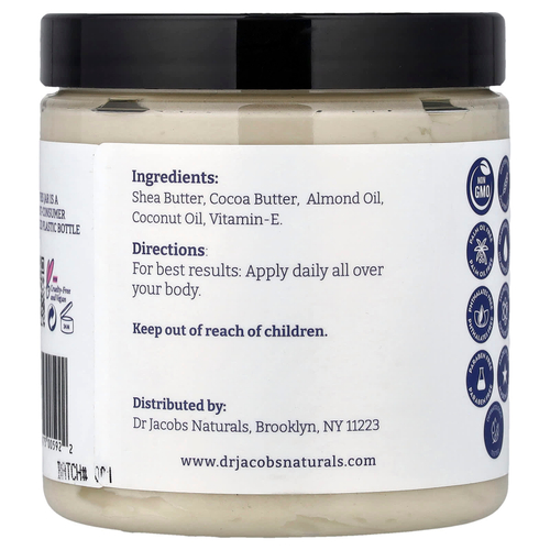 Dr. Jacobs Naturals, масло для тела с растительным маслом ши, без отдушки, 226 г (8 унций)