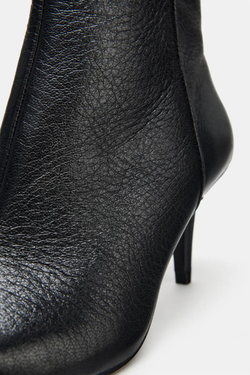 ZARA КОЖАНЫЕ БОТИЛЬОНЫ НА КАБЛУКЕ, ЧЕРНЫЙ