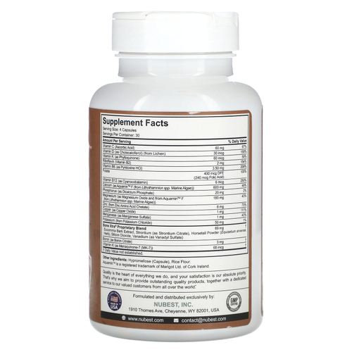 NuBest, Bone Xtra, растительный кальций, D3 и K2, 120 вегетарианских капсул