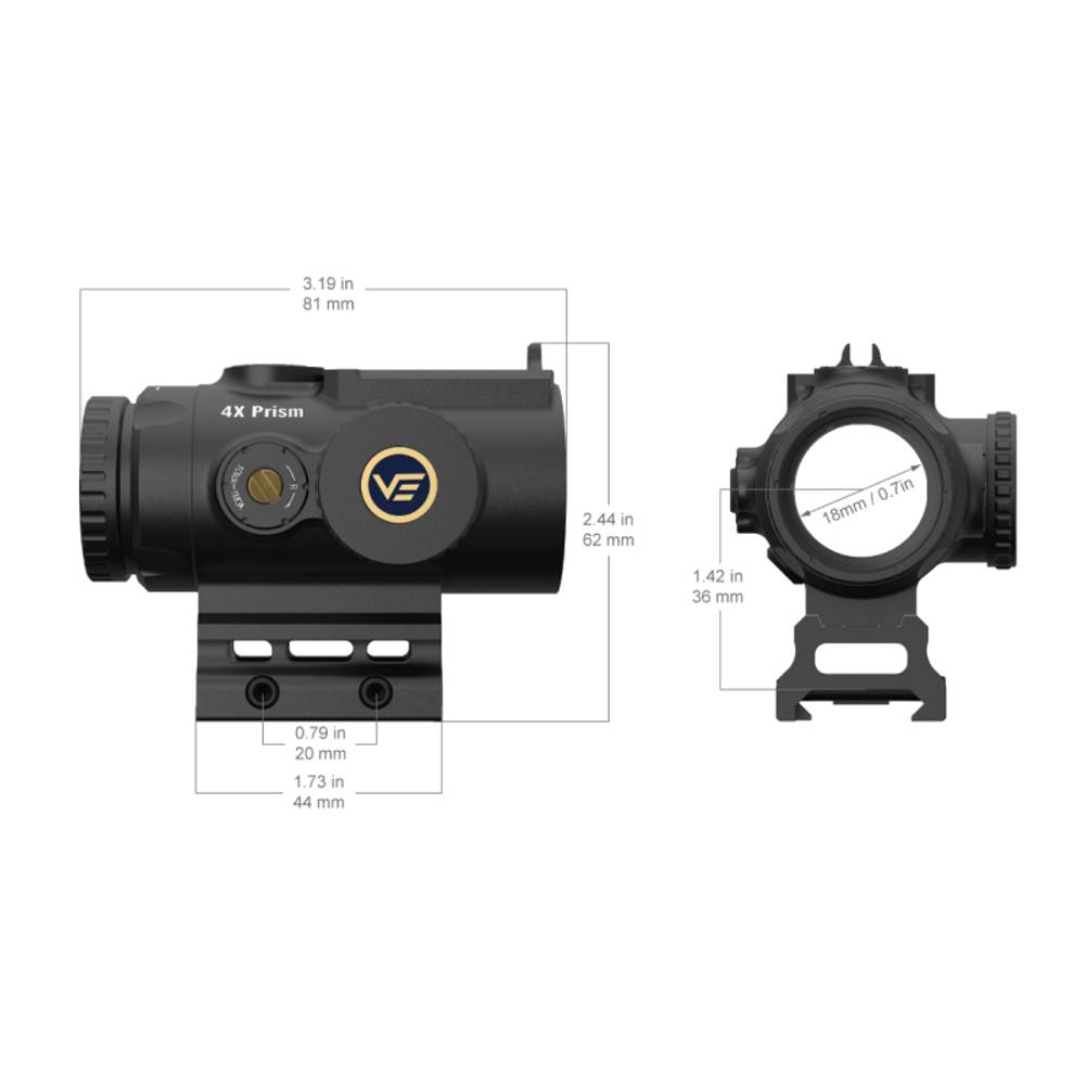 Призматический прицел Vector Optics Paragon 4x24 Micro Prism (закрытый, объектив 24мм, 1 МОА, метка баллистическая красная, picatinny/weaver, IP67)