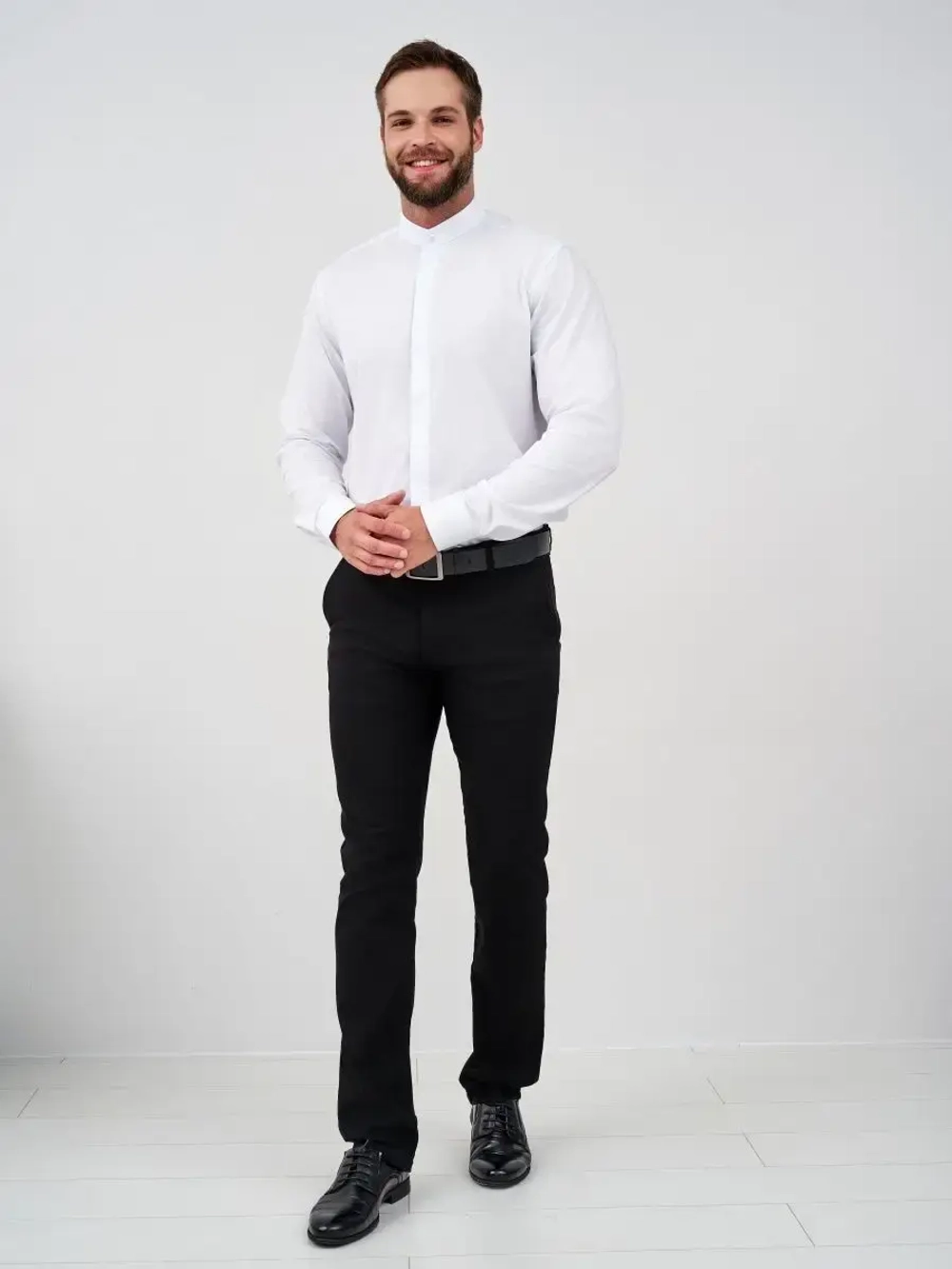 Рубашка без воротника приталенная SLIM FIT