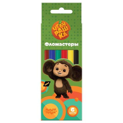 Фломастеры 6цв. смываемые "Чебурашка" (Мульти-Пульти)