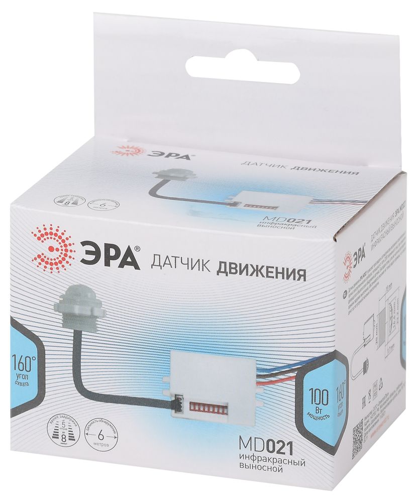 Датчик движения MD 021 для дома инфракрасный 100 ВА 5сек/8мин 6м IP20 ЭРА