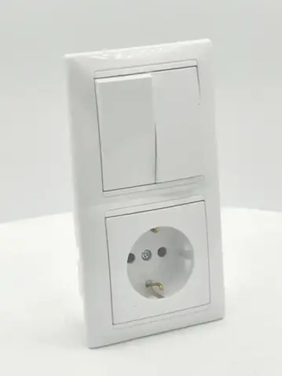 Блок Выключатель двухклавишный + розетка с заземлением скрытой установки BYLECTRICA СветоПрибор серия СТИЛЬ, белый, 2В-РЦ-693