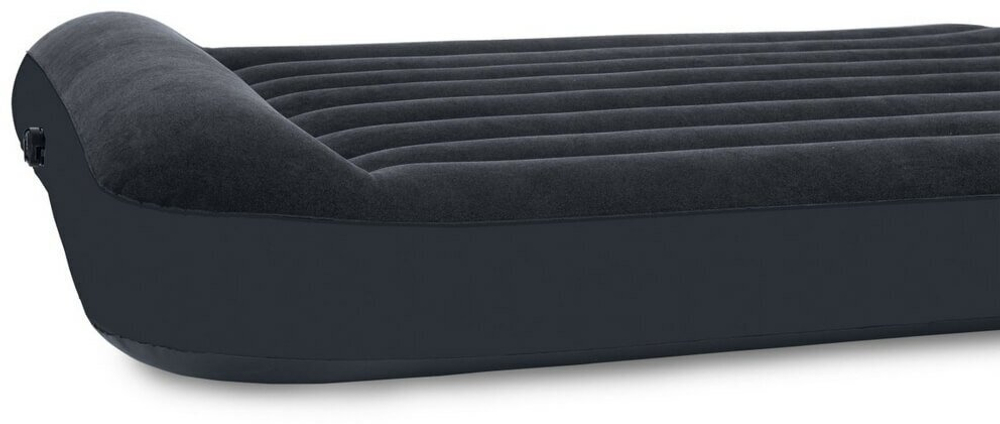 Мaтрас нaдувной Intex 64142 Pillow Rest 137х191х42 см / Крoвать нaдувная Интeкс полуторная велюровая со встроенным электронасосом 220V и подголовником