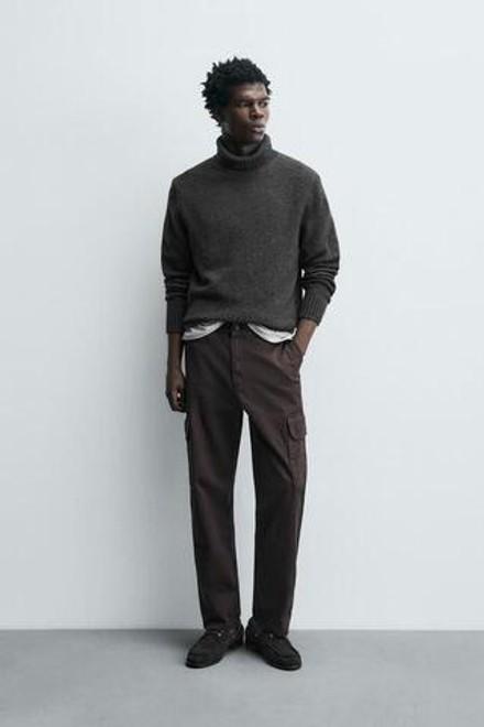 ZARA БРЮКИ КАРГО ИЗ ТВИЛА, ШОКОЛАДНЫЙ