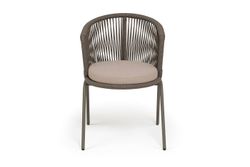 "Люксембург" стул плетеный из роупа, каркас из стали бежево-серый (RAL7006) муар, роуп коричневый круглый, ткань Mossle бежевая