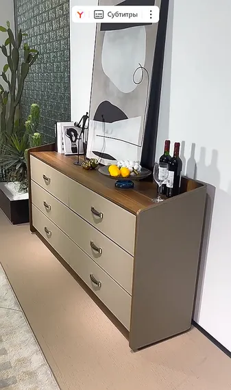 Комод 4219, 180х89 см, шпон эвкалипта, серая экокожа