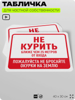 Табличка для частной территории "Не курить", на дом, для участка, организаций и частных территорий, предупреждающая, 40х30 см, Silver Plane x Айдентика Технолоджи