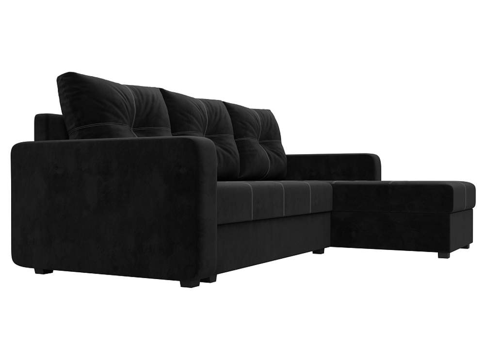 Диван угловой Ливерпуль Лайт правый угол, Черный, Велюр, 117725