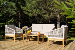 "Канны" лаунж-зона 4-местная из роупа со столиком "Канны" цвета "дуб", основание дуб, роуп бежевый