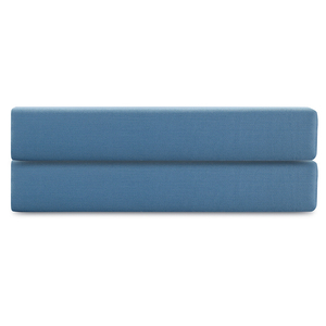 Простыня на резинке из премиального сатина джинсово-синего цвета из коллекции essential, 200х200х30