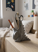 Подставка для карандашей голодный Динозаврик, серебристый, 3D печать