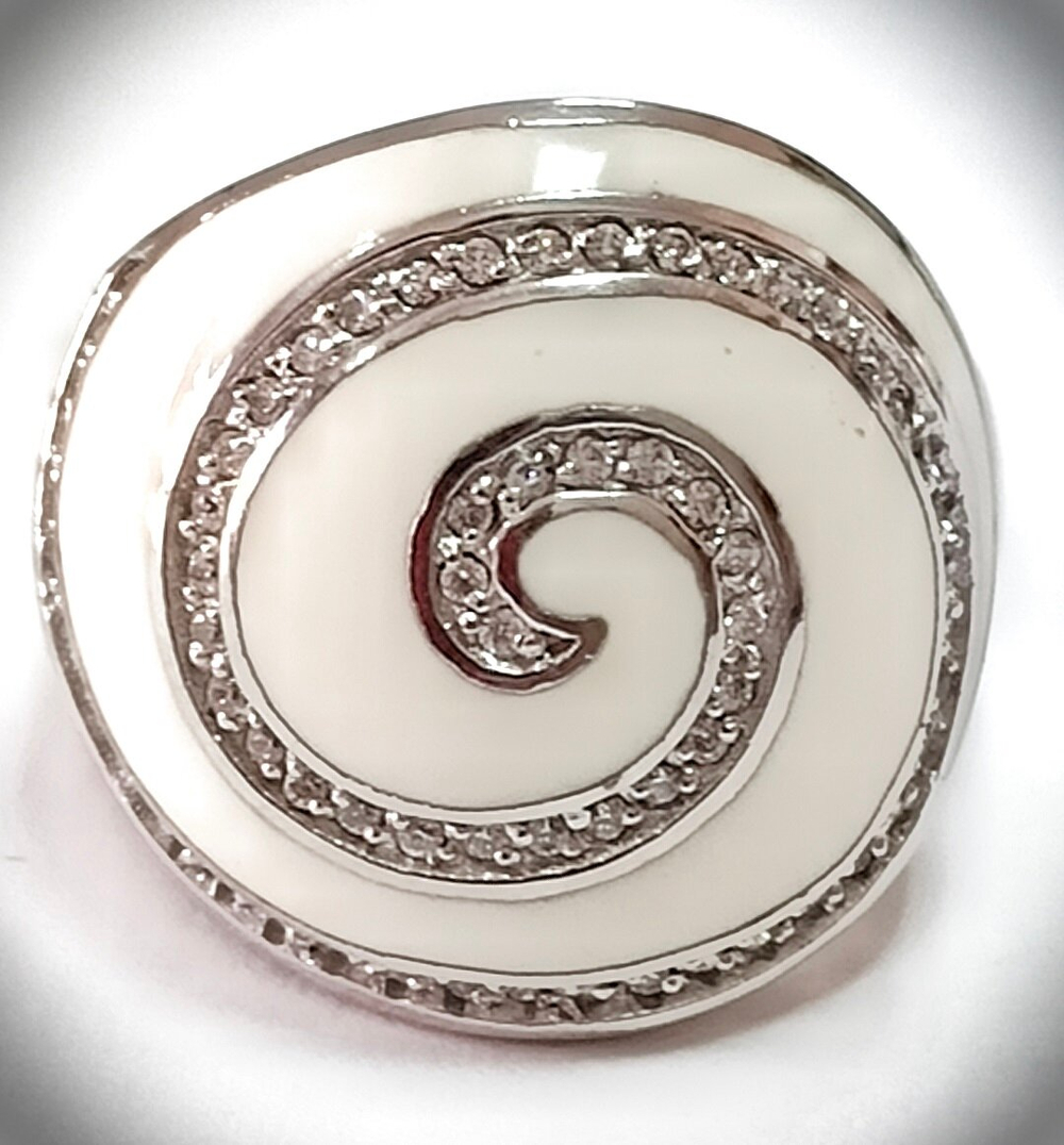 Перстень "Эстерелла", серебро 925 пробы, родированное, с фианитами и эмалью,5