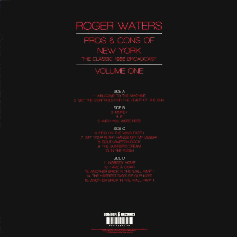 Roger Waters / Pros & Cons Of New York - The Classic 1985 Broadcast - Volume One (Clear Vinyl)(2LP)