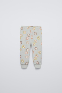 ZARA ПИЖАМА ИЗ ВЕЛЮРА С ПРИНТОМ «ЛЬВЯТА», СВЕТЛО-ЗЕЛЕНЫЙ