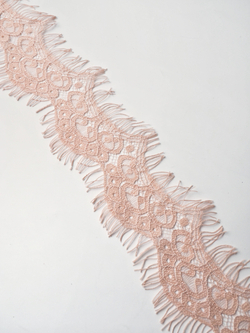 Узкое кружево шантильи бежевое неэластичное, ширина 6.5 см, купон 3.05 м