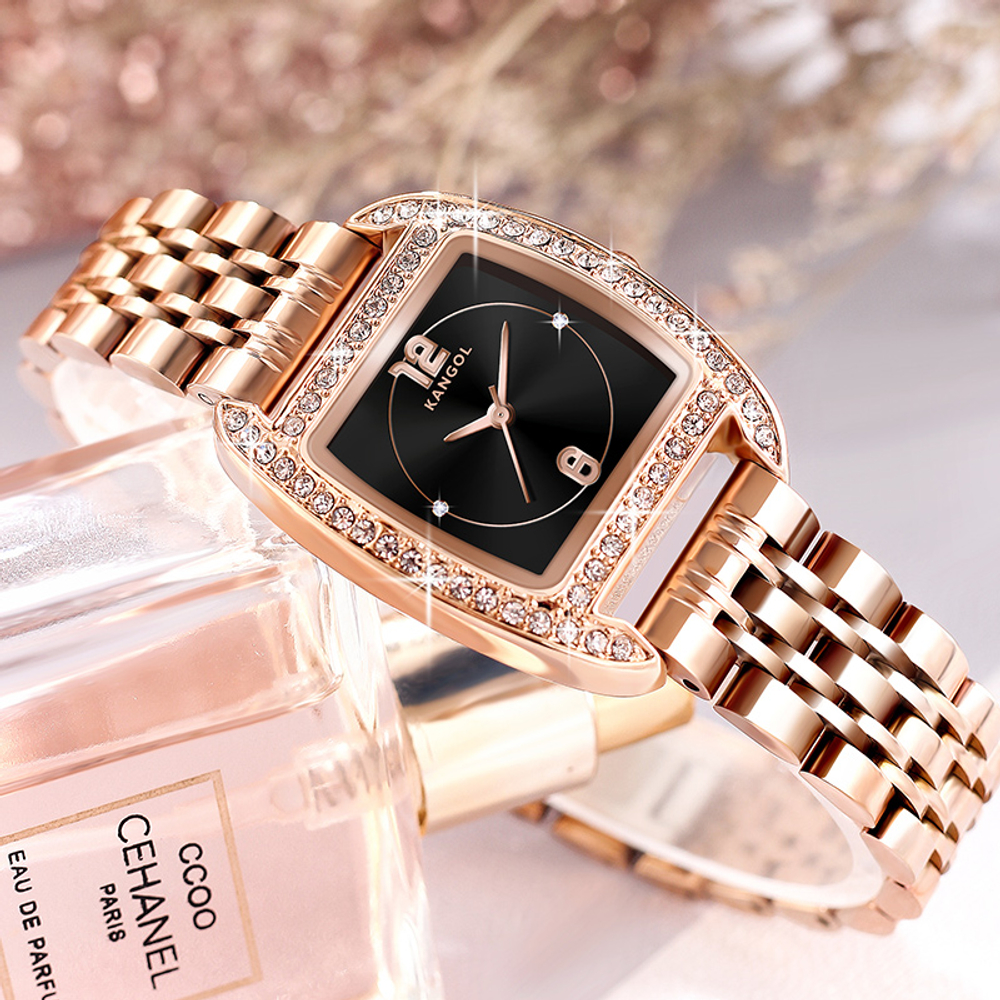 KANGOL Quartz Movement Metal Strap Watch Women"s Watch Black Dial KANGOL K603