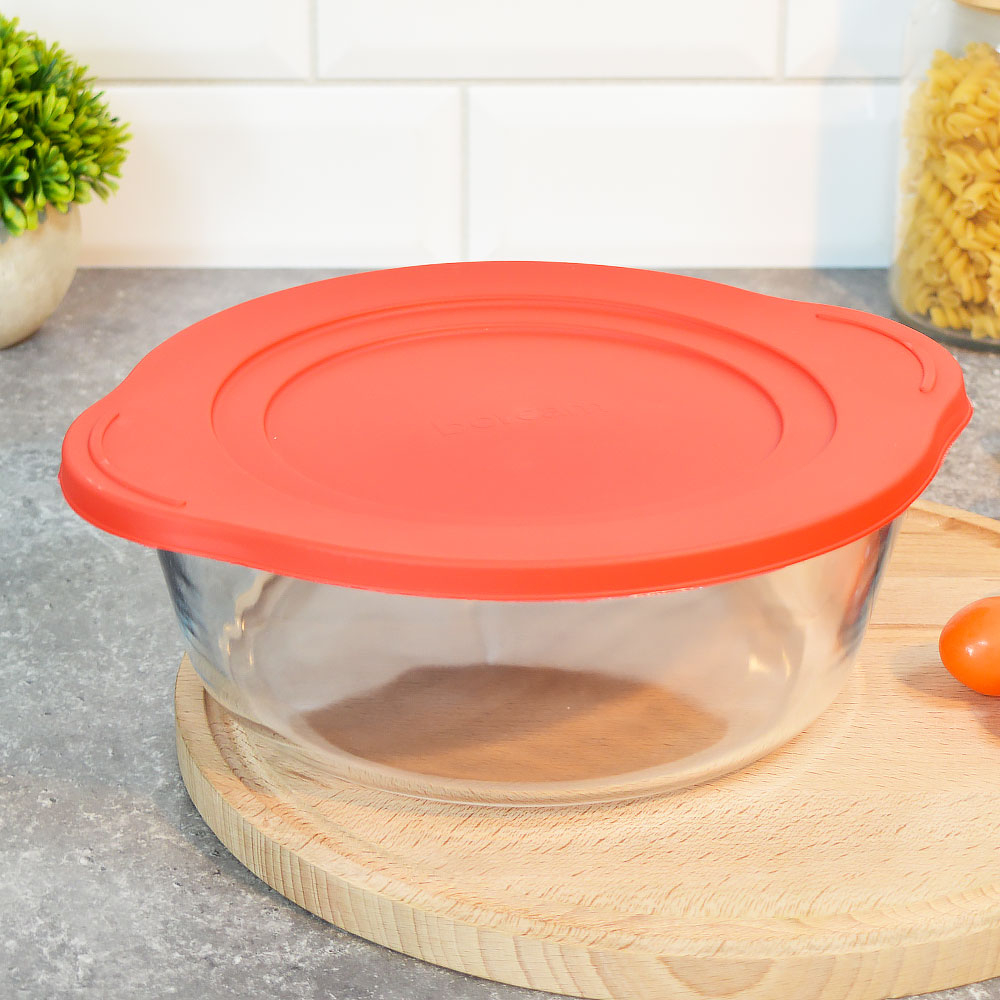 Кастрюля стеклянная 2,1л круглая с пластиковой крышкой "Borcam"