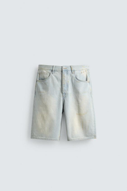 ZARA ДЖИНСОВЫЕ ШОРТЫ STRAIGHT FIT С ВИНТАЖНЫМ ЭФФЕКТОМ, ГОЛУБОЙ